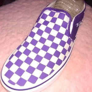 Purple n White Checkered Vans Slip on's